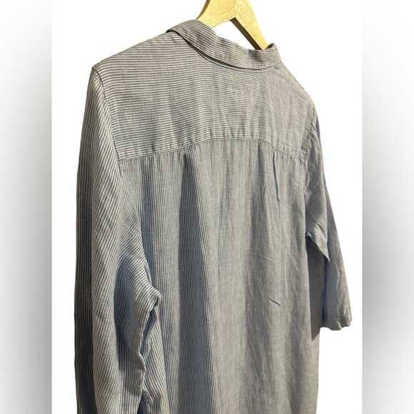 J. Jill Blue White Striped Tunic 100% Linen Top Pull Over Lagenlook Beach Size M - Picture 6 of 9